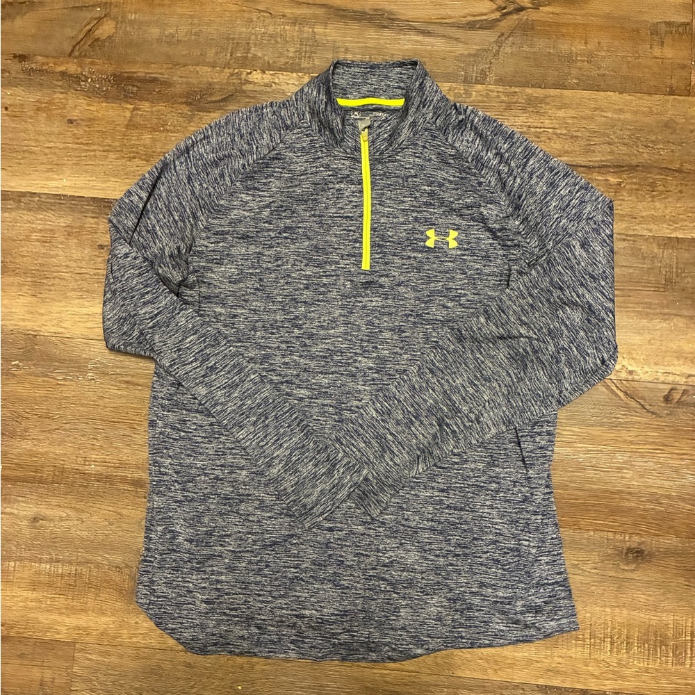 Under Armour Navy Grey 1/4 Zip Pullover with Neon Yellow Trim